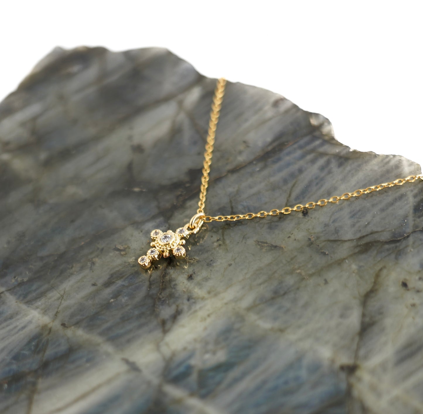 DIVINE GRACE Cz Detailed Small Cross Pendent Necklace