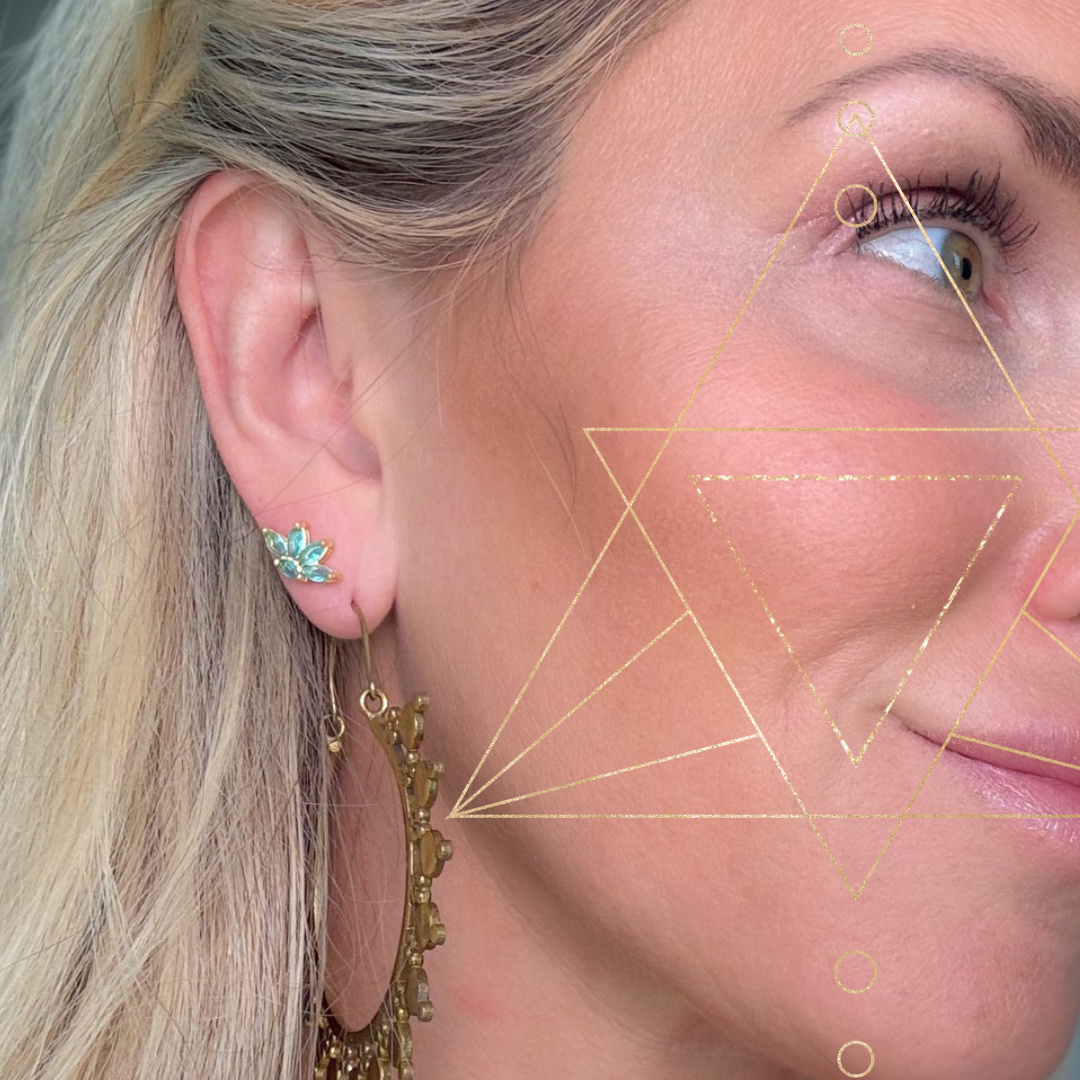 FULL BLOOM Aqua Cz Flower Stone Studs