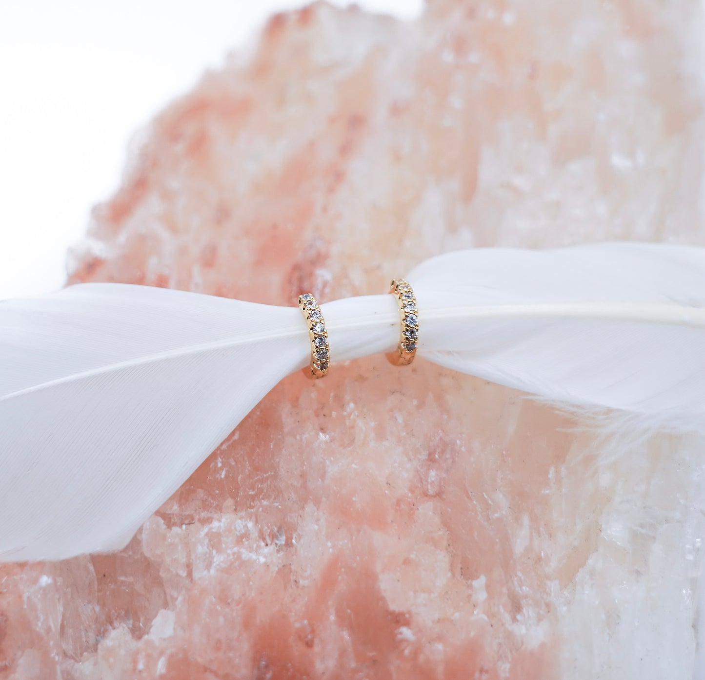 GOLDEN EMBRACE HOOP Cz Inlay Tiny Huggie Earrings