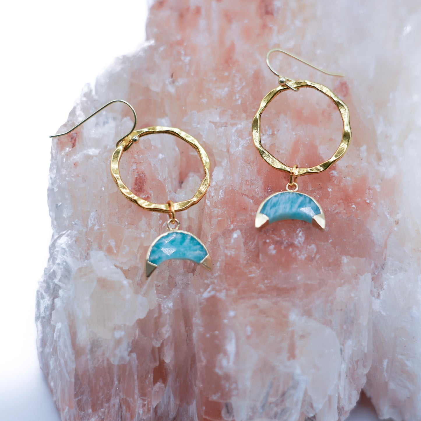 CHRYSOPRASE WAVES Crescent Moon Stone Hoop Earring