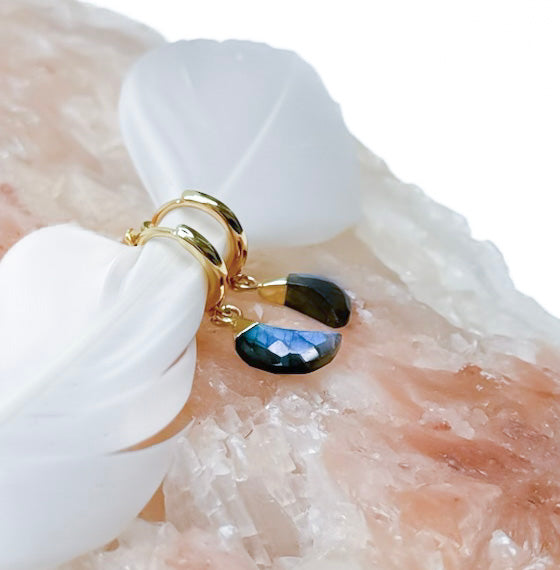 LUNA KAI Gold Filled Hoops with Labradorite Moon Charms