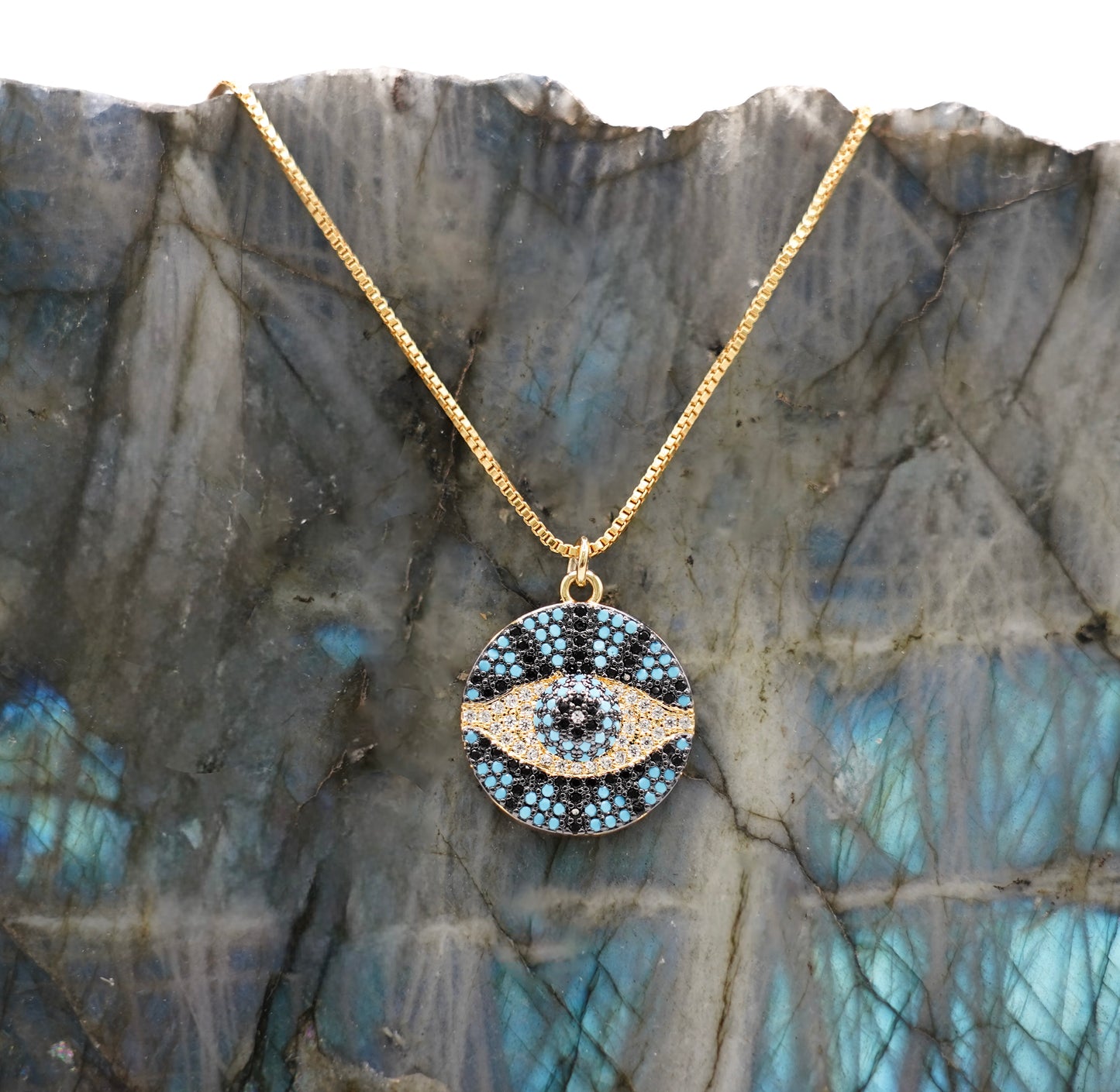 EYES ON YOU Pave Coin Evil Eye Necklace
