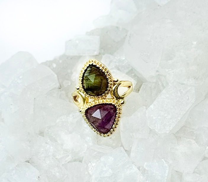 GEMINI Adjustable Ring with Amethyst and Labradorite