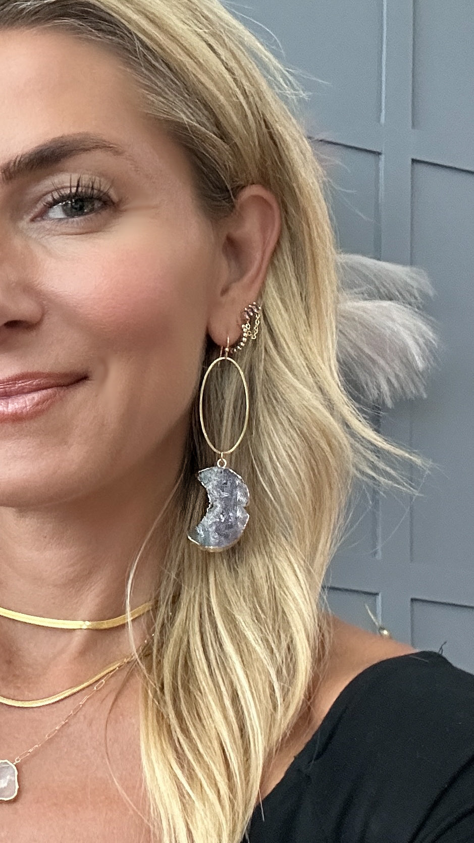 DREAM ON Amethyst Crescent Moon Hoop Earrings