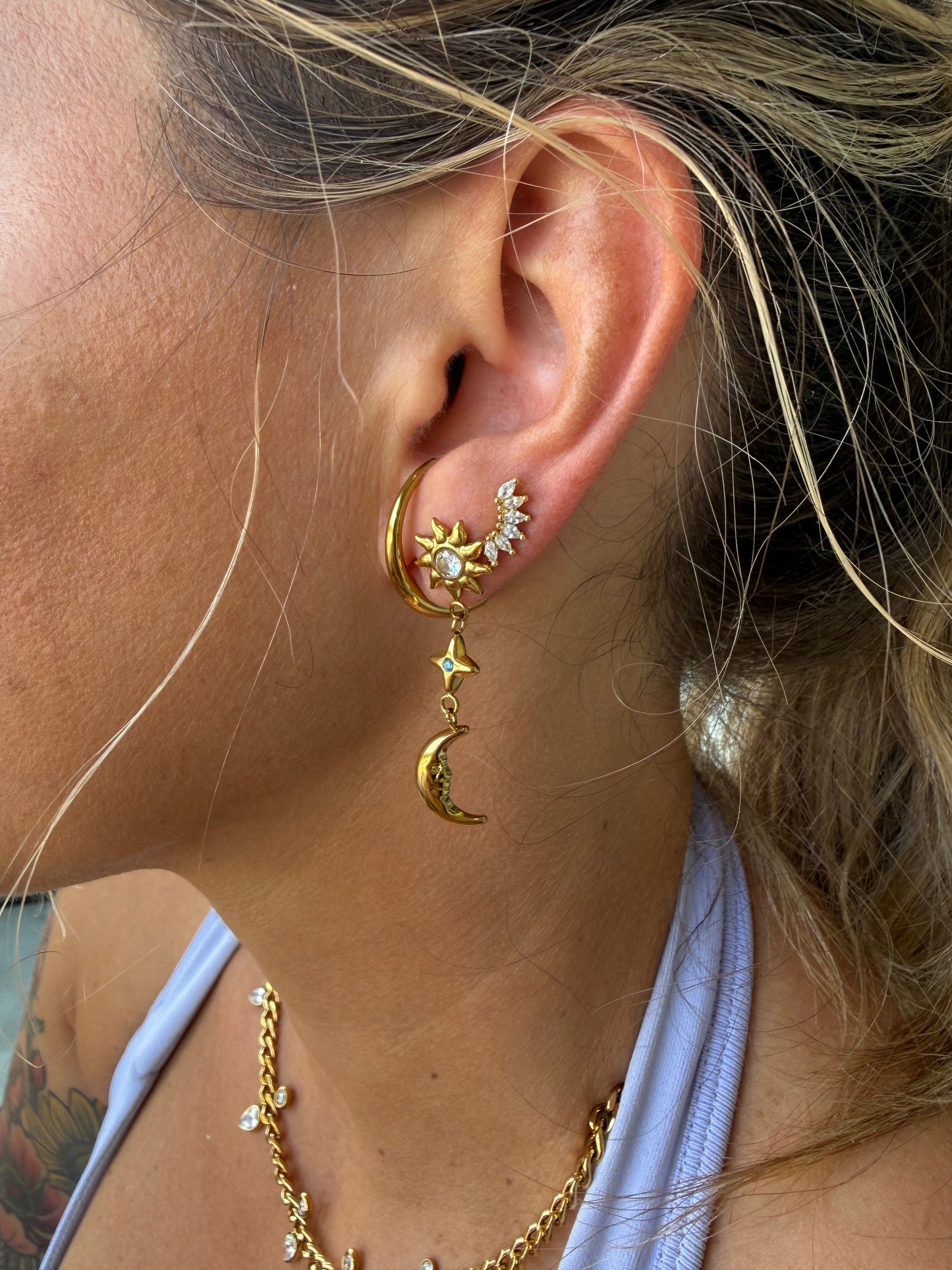 Sun and Moon Dangle Earring