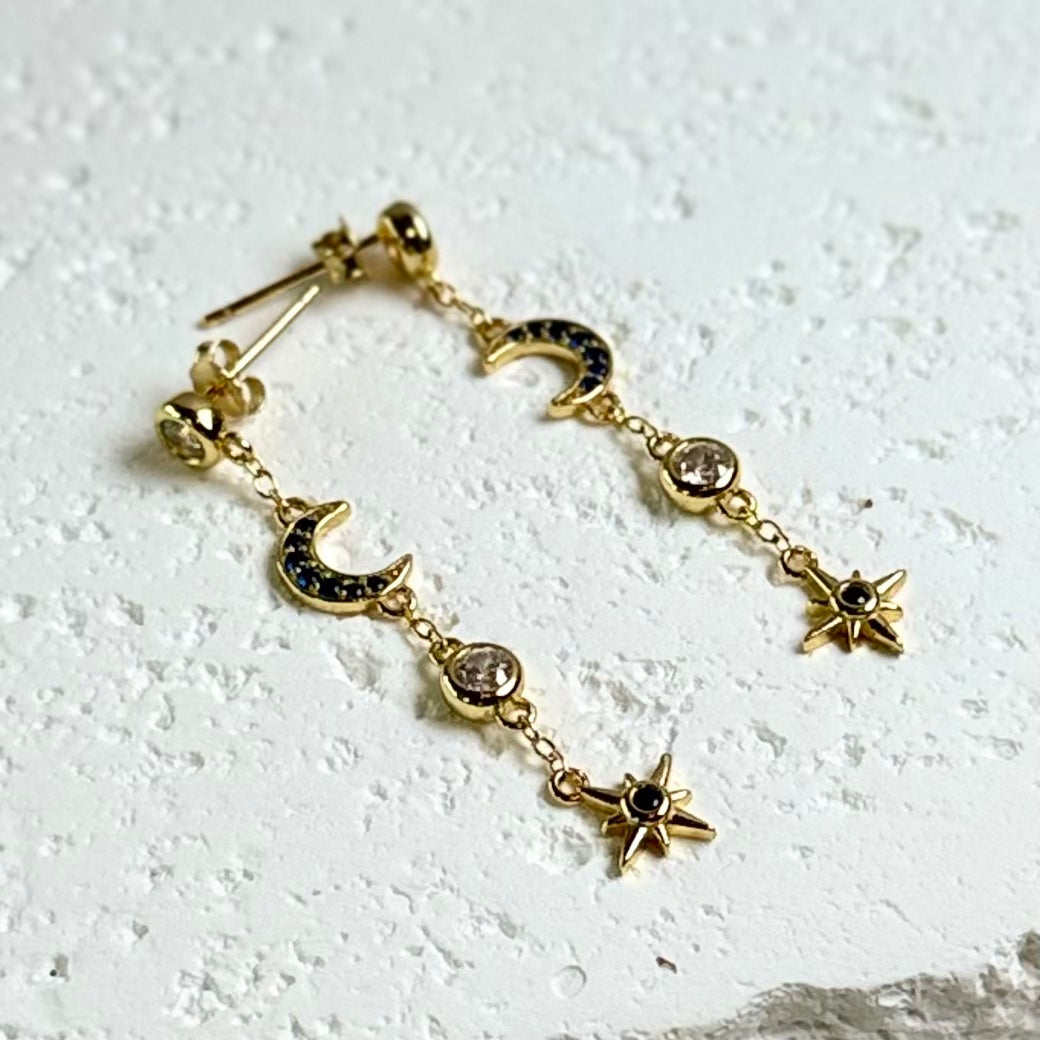 MIDNIGHT MOON Chain Cz Stud Earrings