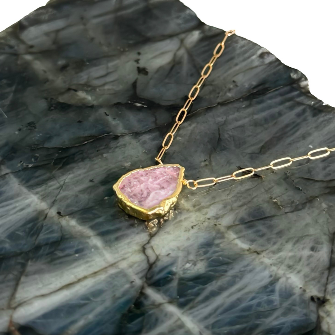 ROSE QUARTZ Paper Clip Chain Necklace