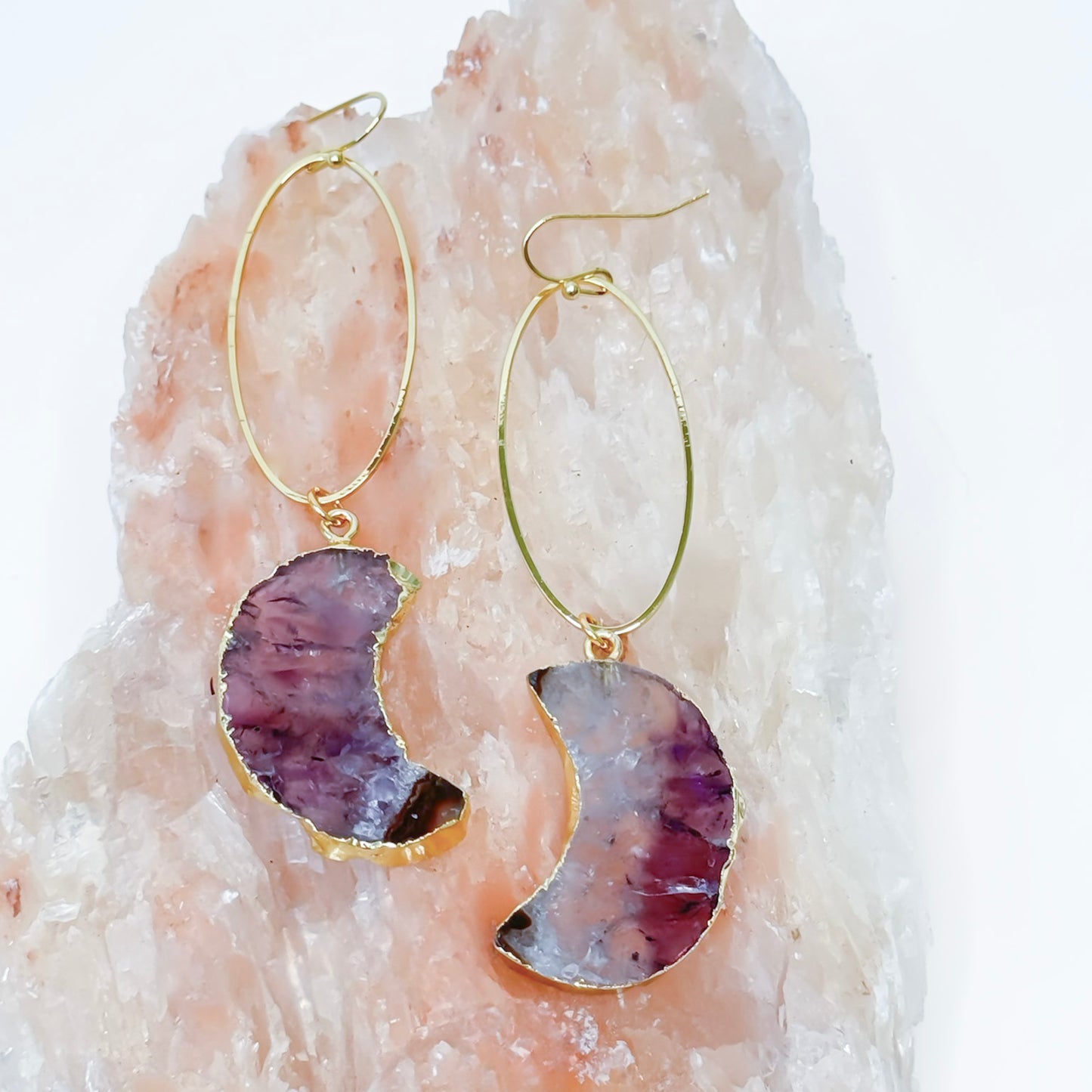 DREAM ON Amethyst Crescent Moon Hoop Earring