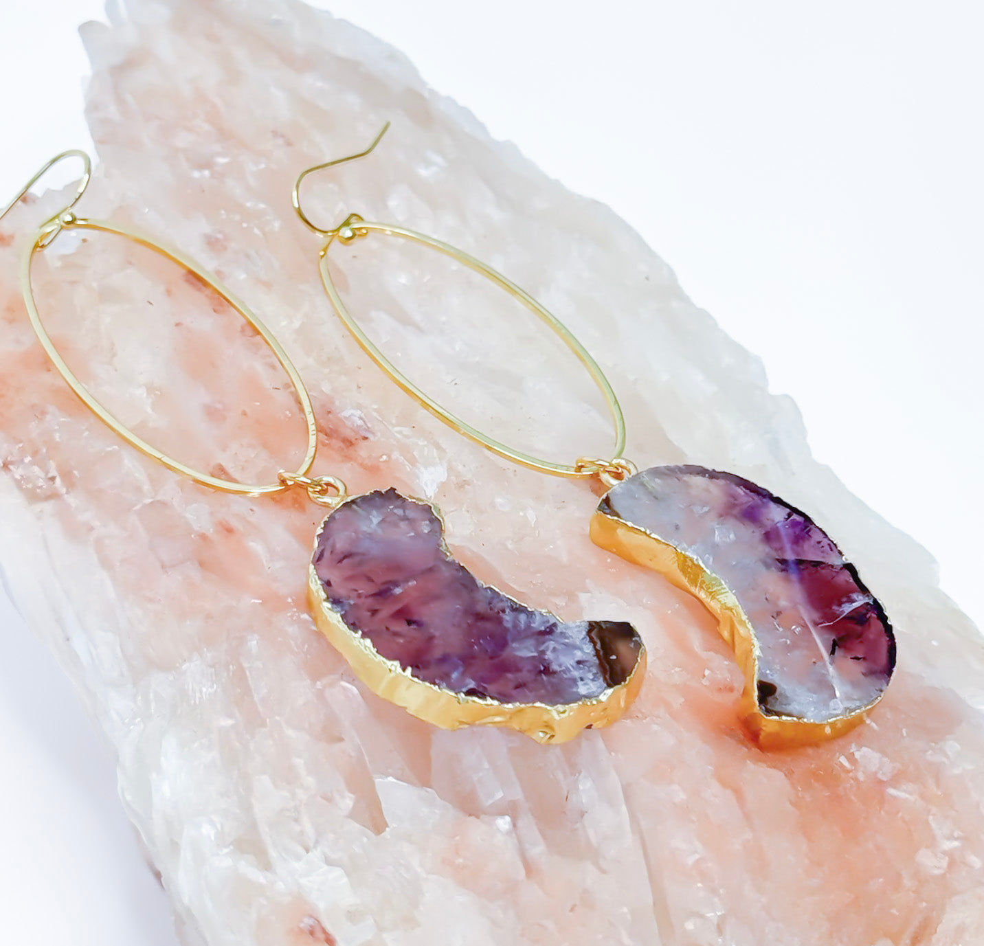 DREAM ON Amethyst Crescent Moon Hoop Earring