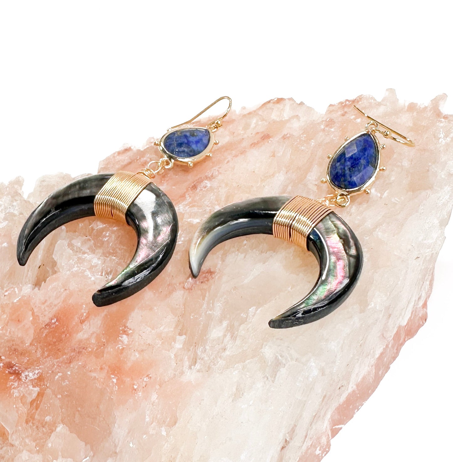ORION Earrings With Lapis and Black Mother of Pearl Moon Earrings