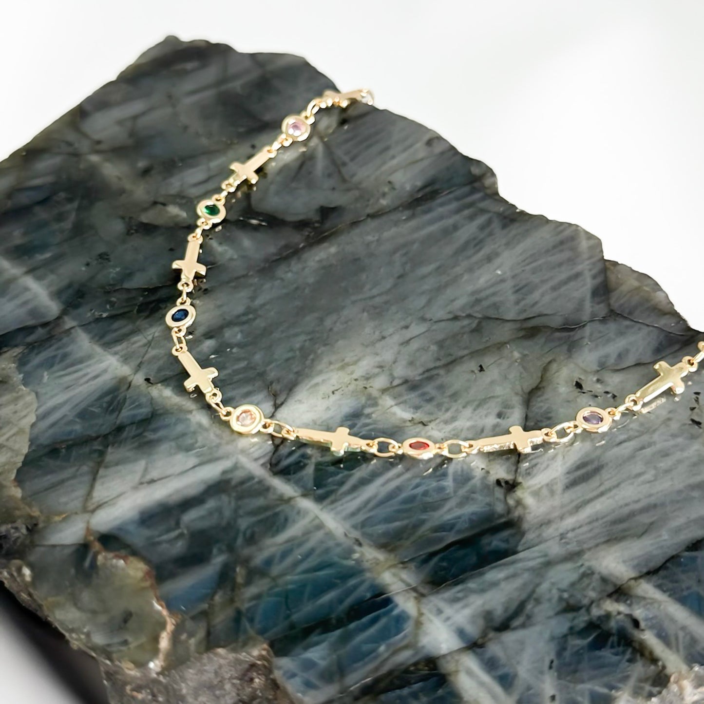 Rainbow Radiance Multi Cross Necklace With Cz Colored Stones