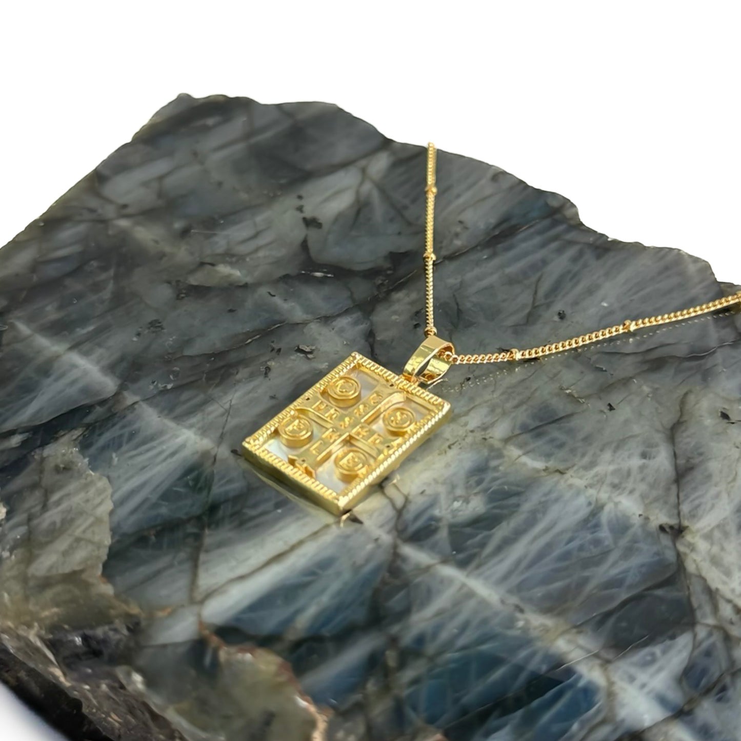 SACRED PRAYER Mother of Pearl Necklace on Satellite Chain