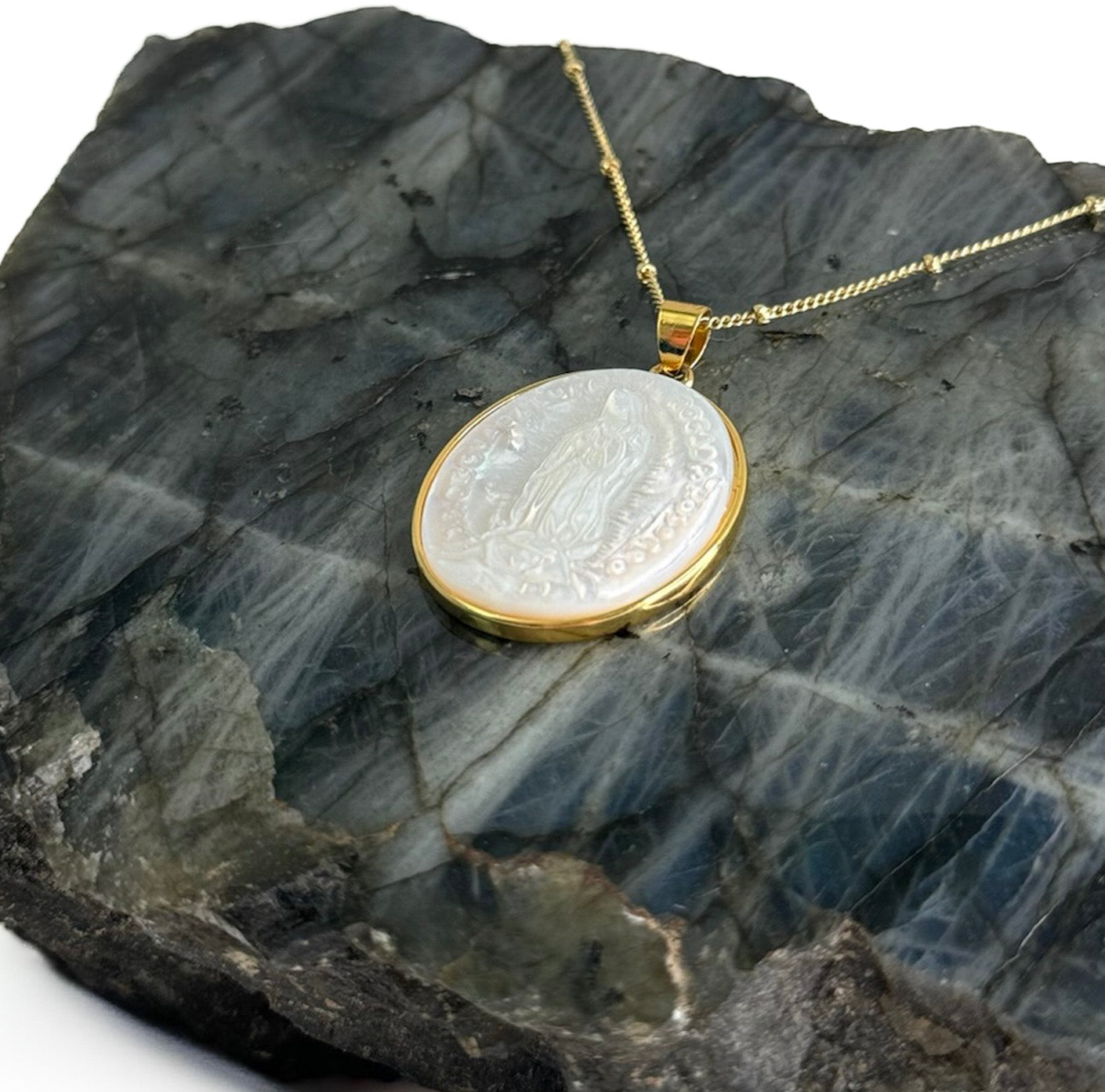 MOTHER MARY Mother of Pearl Carved Neck