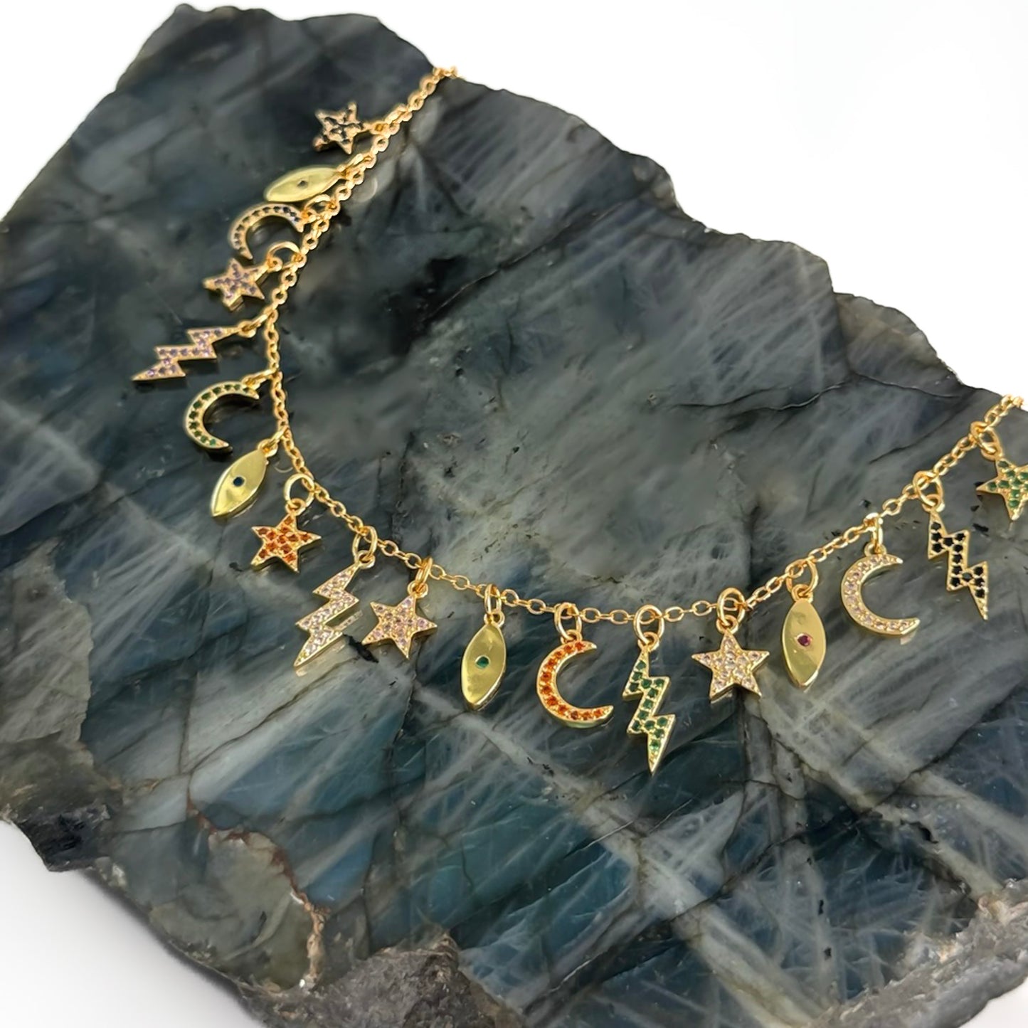 ELECTRIC DREAMS CZ Multi-Charm Vermeil Necklace