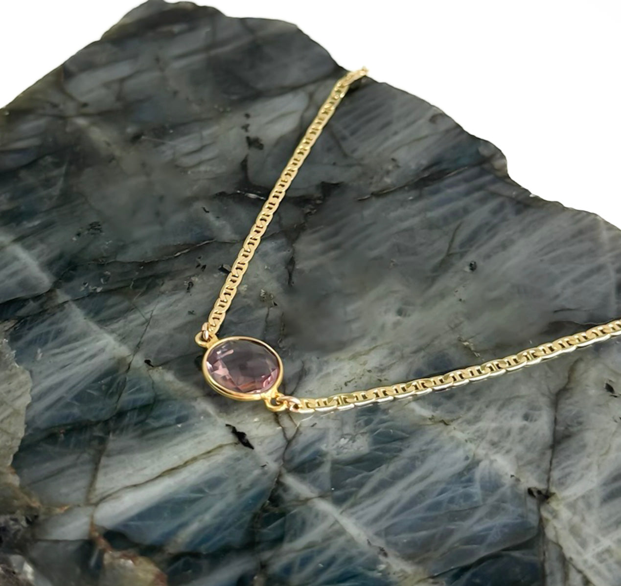 MAGDALENE Blush Quartz Mariner Chain Gold-Filled Necklace