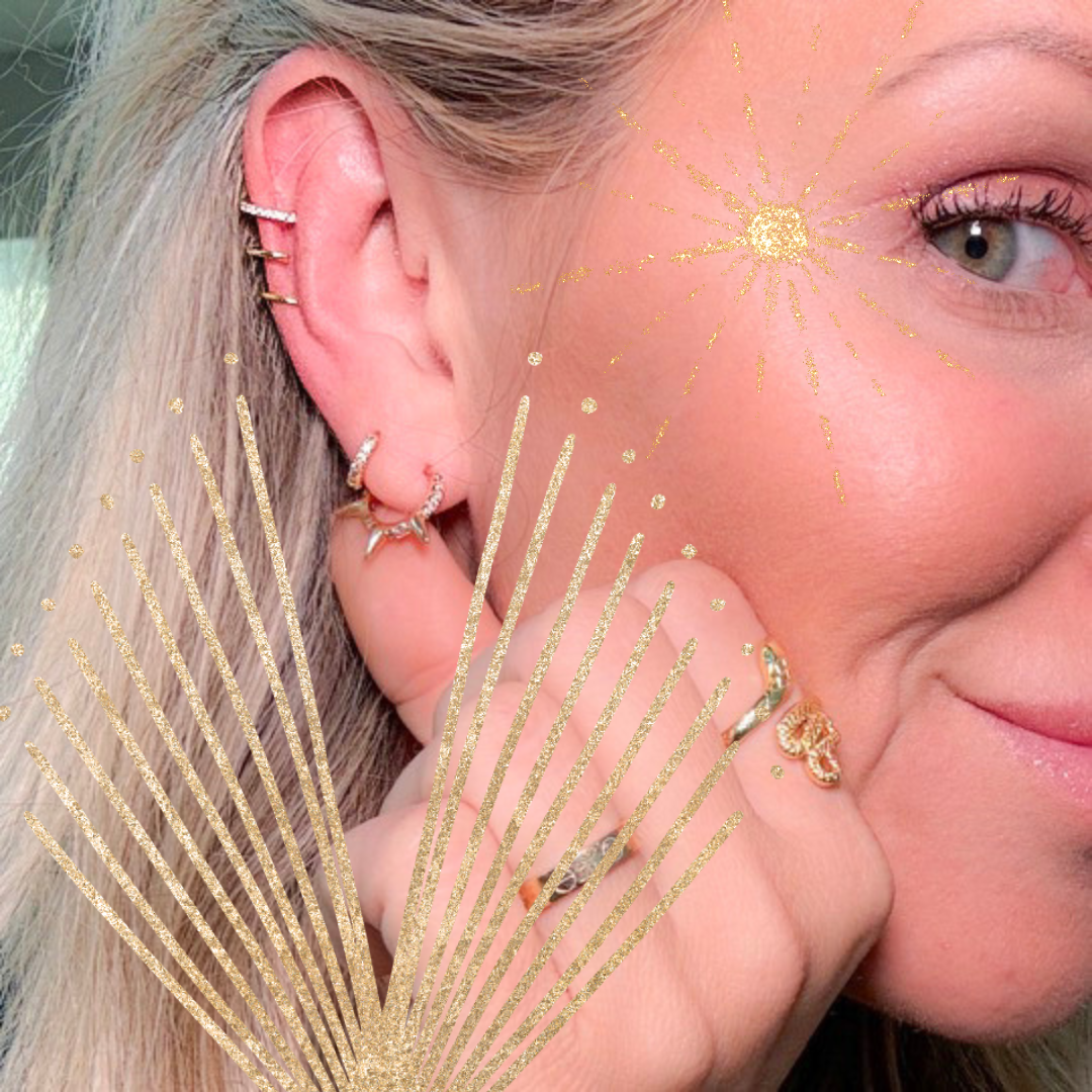 GOLDEN EMBRACE HOOP CZ Inlay Tiny Huggie Earring