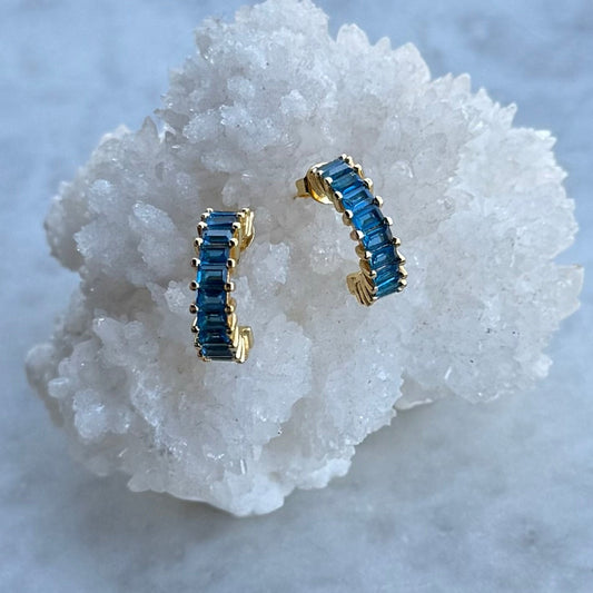 Blue Lagoon Baguette Gold Filled Hoop
