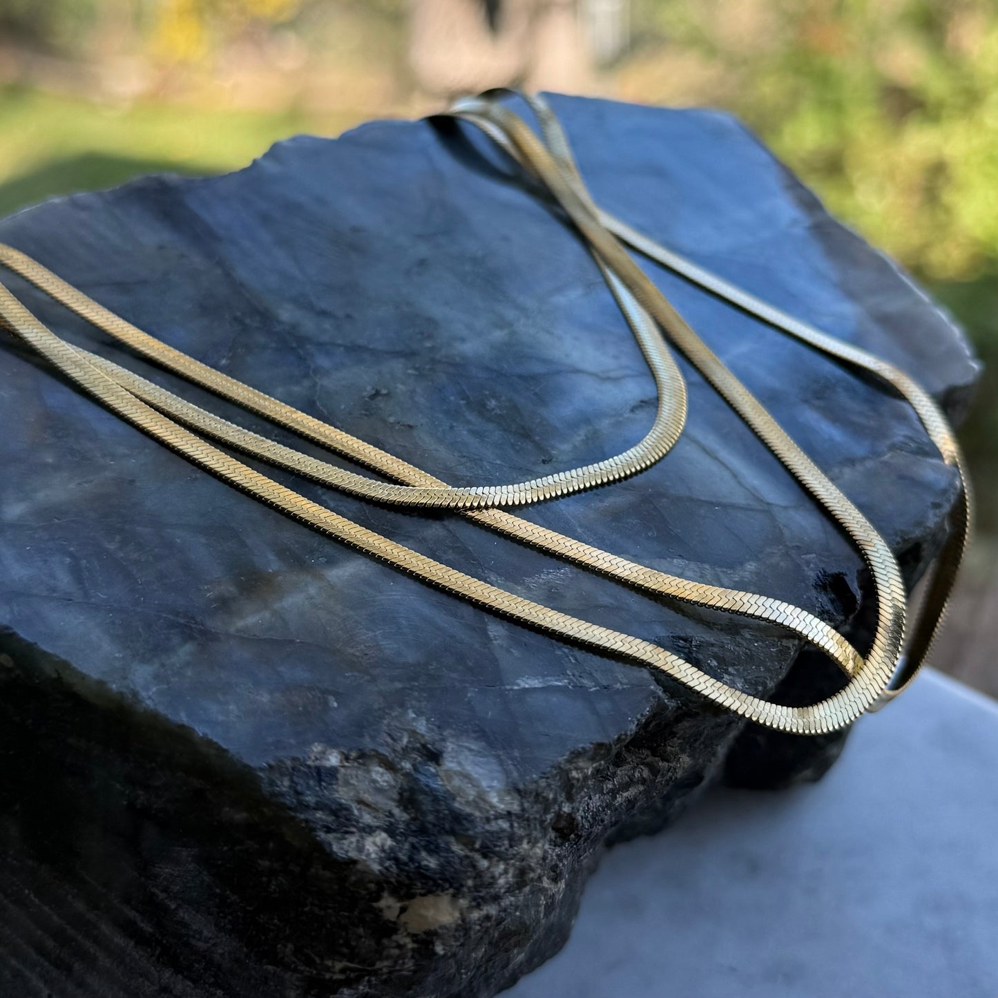 Tri-Herringbone Gold layered Necklace