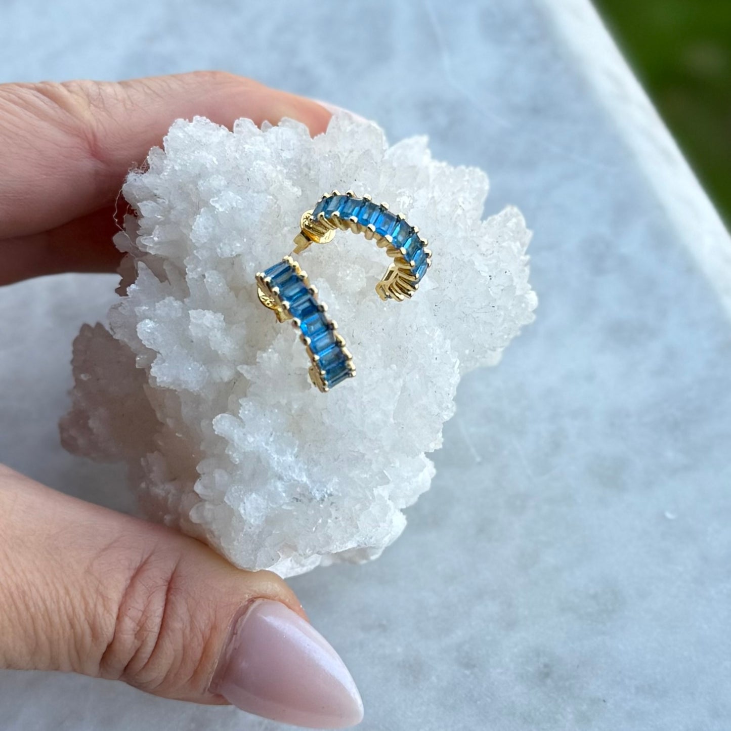 Blue Lagoon Baguette Gold Filled Hoop