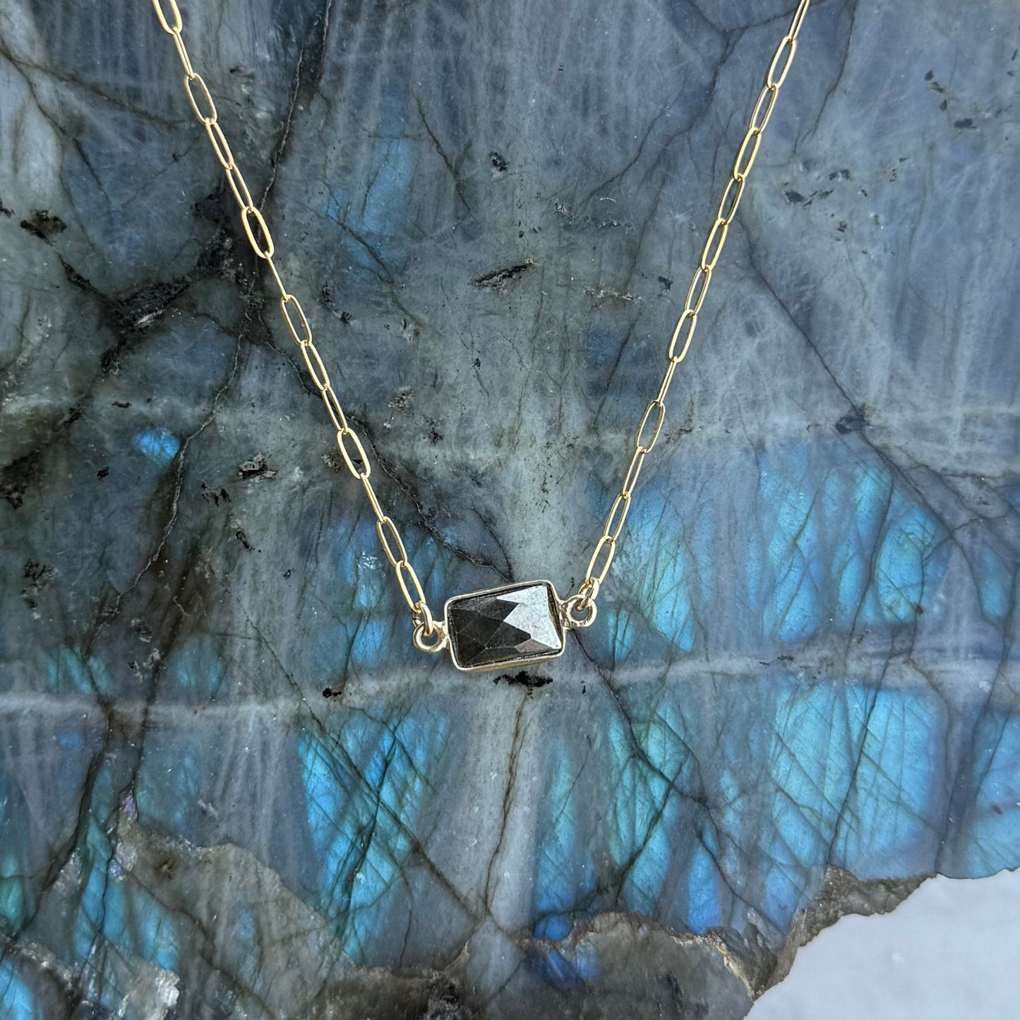Pyrite Paperclip Gold Filled Stacker Necklace