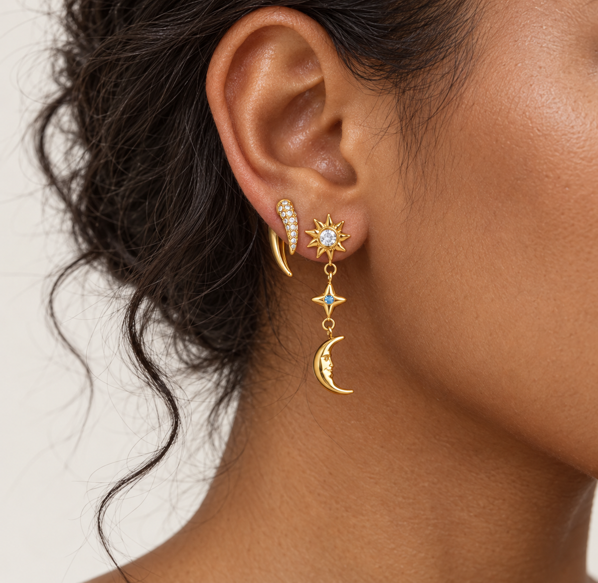 Sun and Moon Dangle Earring