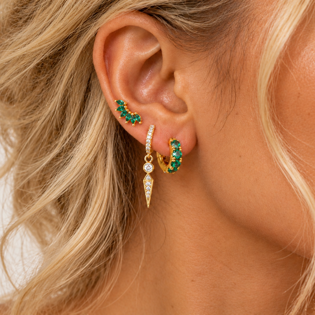 Chunky Green Crystal Huggie