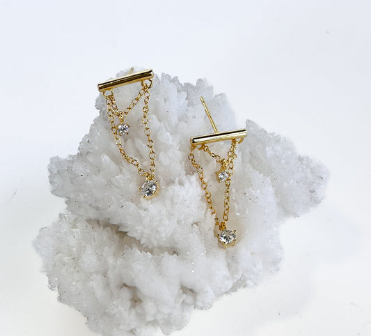 MODERN GYPSY Bar Vermeil Stud Chain Earring