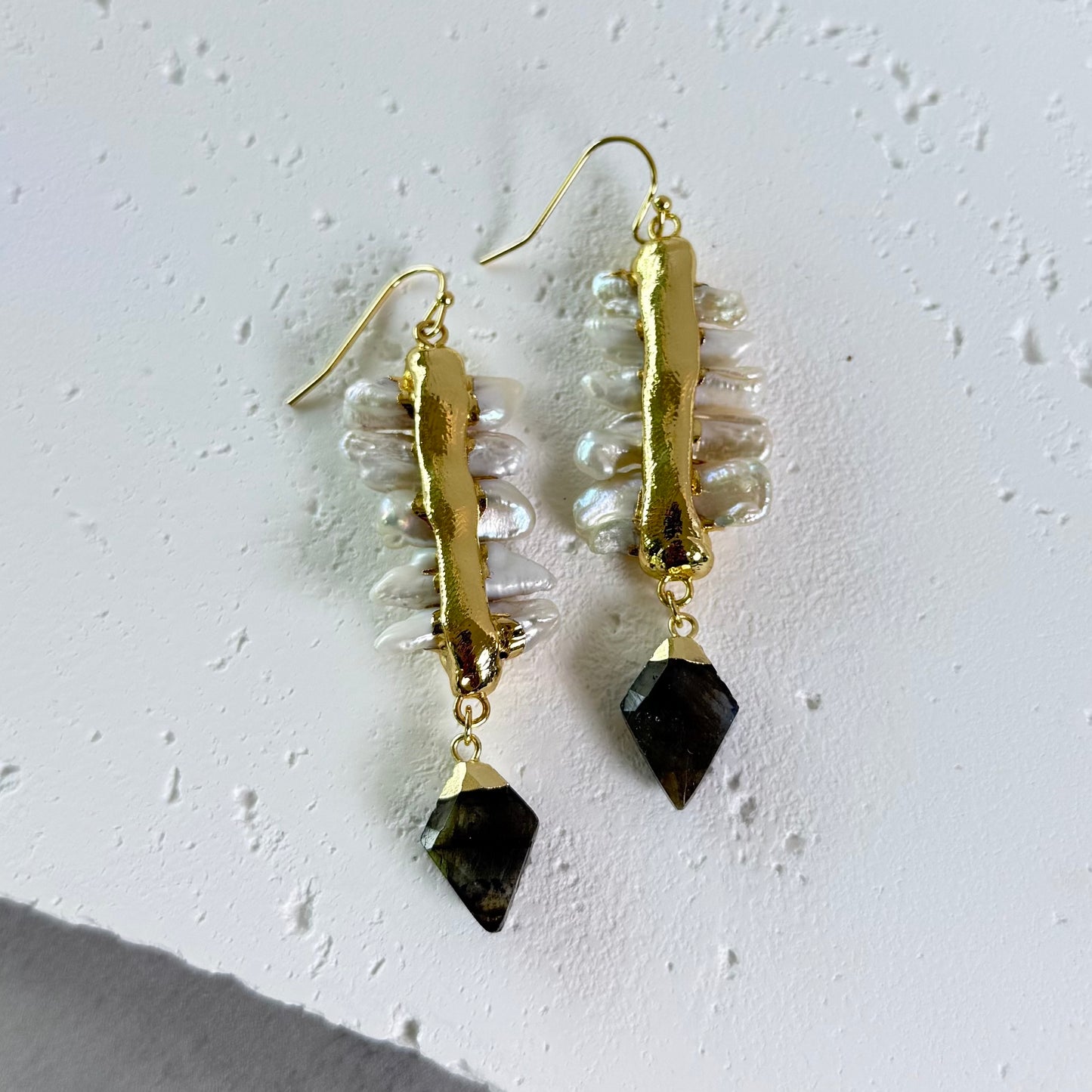 ARIEL Fresh Water Pearl and Smokey Quartz Statement Earring