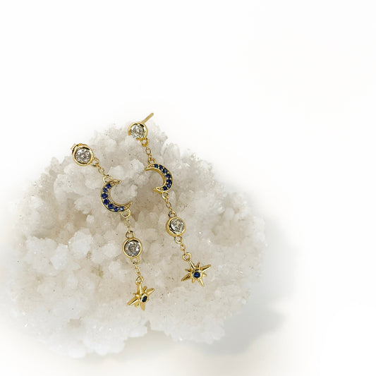 MIDNIGHT MOON Chain CZ Stud Earring