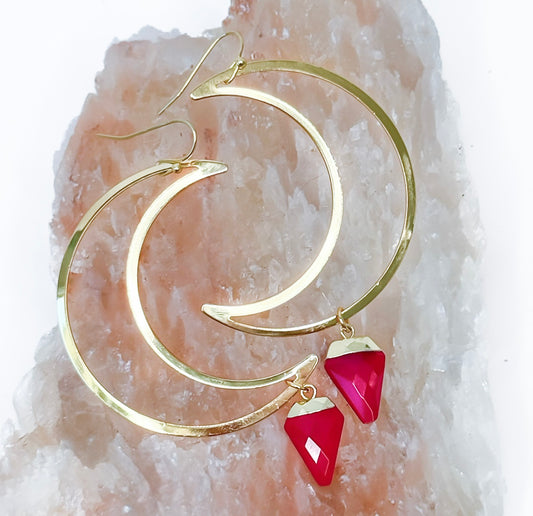 STRAWBERRY MOON Crescent Hoop Earring